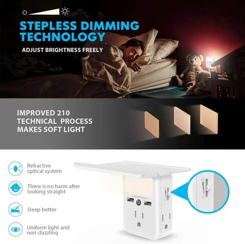  Extensor De Salida Usb De Pared Con Luz Nocturna Led. - 2