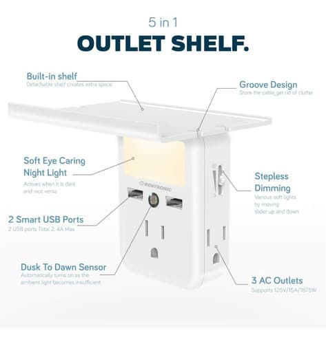  Extensor De Salida Usb De Pared Con Luz Nocturna Led. - 3