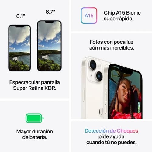 Apple iPhone 14 (128 Gb) - Blanco Estelar - 8