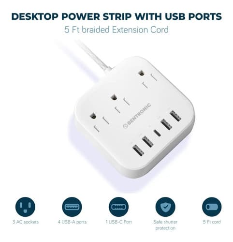 Power Strip With Usb C 5 Usb Ports (25w/5a), Safe Shutter De - 2