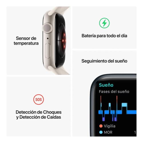Apple Watch Series 8 Gps 45 Mm Correa Deportiva Blanca M/l Midnight M/l Blanca/patrón - 8
