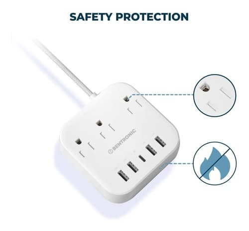 Power Strip With Usb C 5 Usb Ports (25w/5a), Safe Shutter De - 3