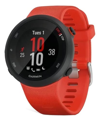 Smartband Garmin Forerunner 45 1.04  Caja 42mm Negra Malla Roja Lava De Silicona Negro Rojo Lava