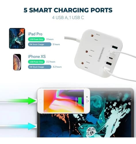 Power Strip With Usb C 5 Usb Ports (25w/5a), Safe Shutter De - 6